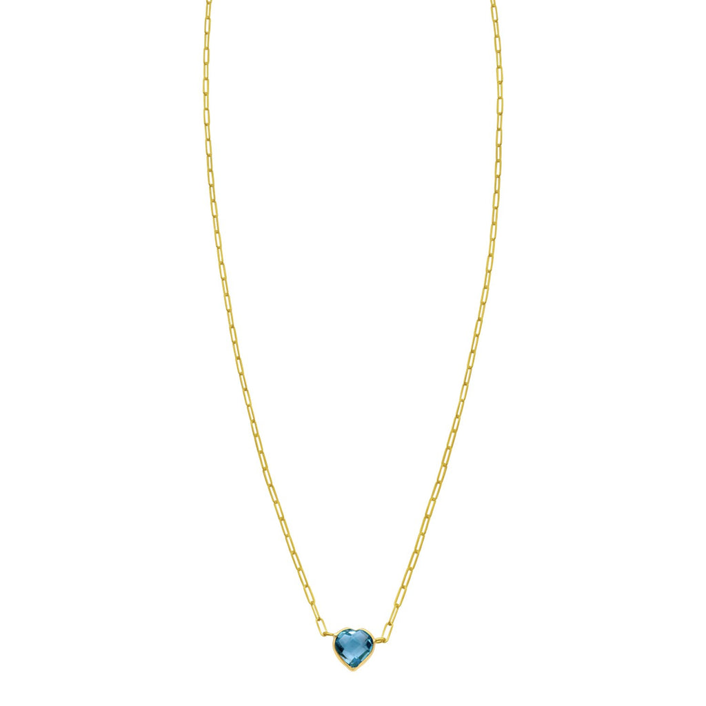 14K Yellow Gold Blue Topaz Heart Necklace (1.50 mm)