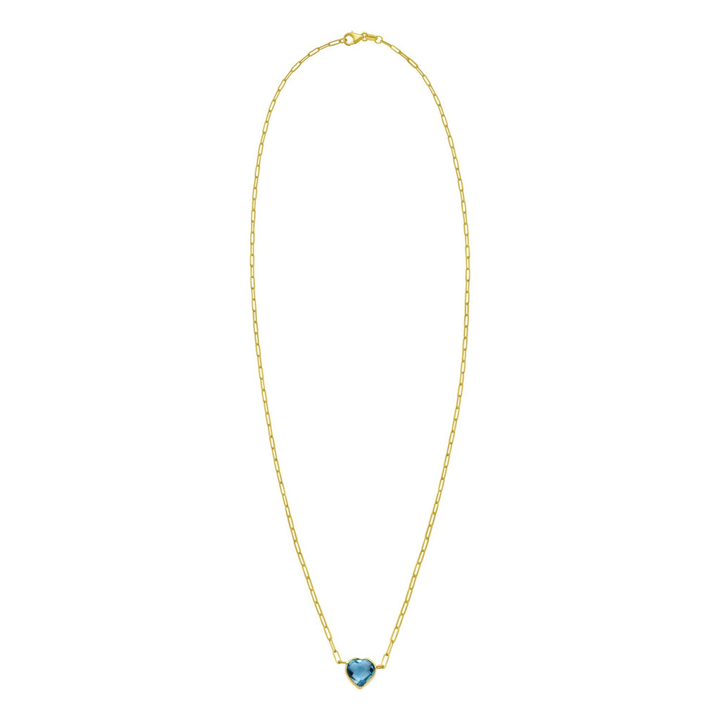 14K Yellow Gold Blue Topaz Heart Necklace (1.50 mm)