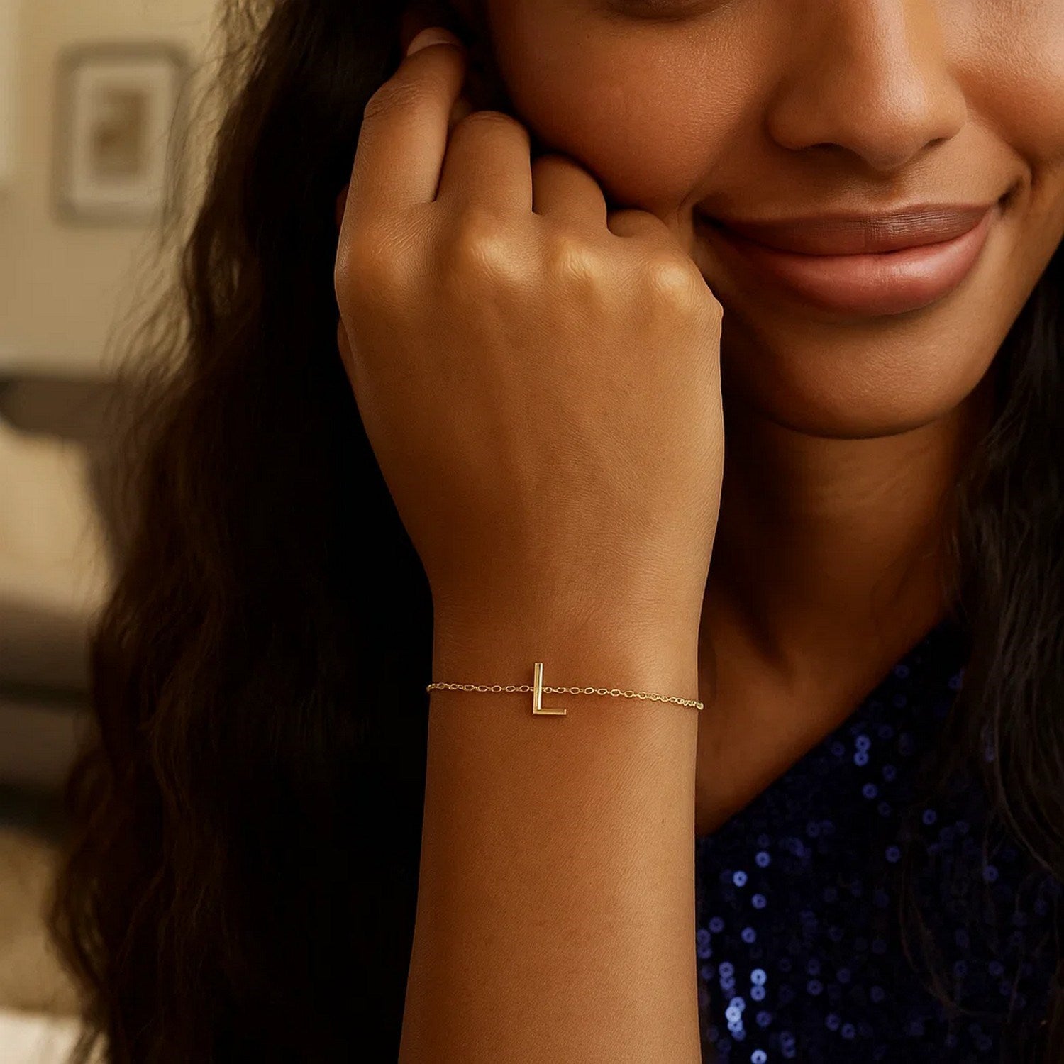 14K Yellow Gold Mini Initial L Bracelet