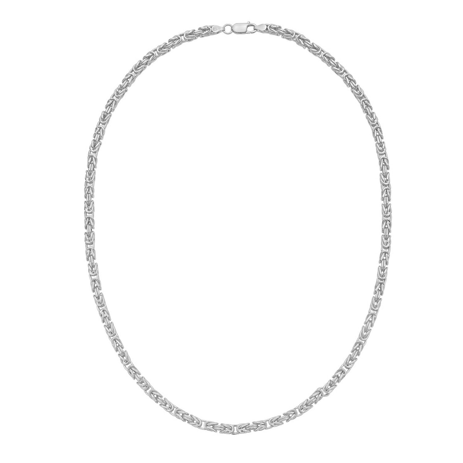 Sterling Silver Rhodium Plated Lite Square Byzantine Chain (4.20 mm)