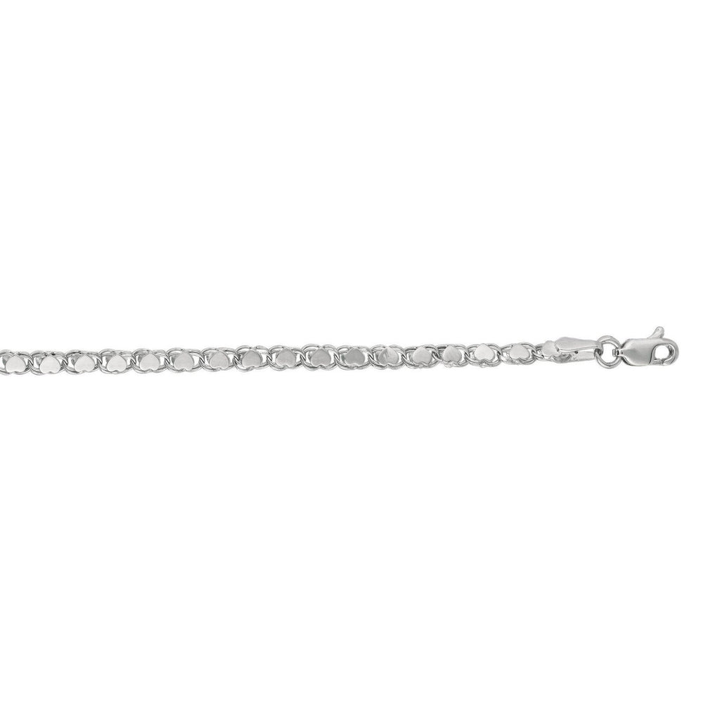 2.9mm 14k White Gold Heart Anklet