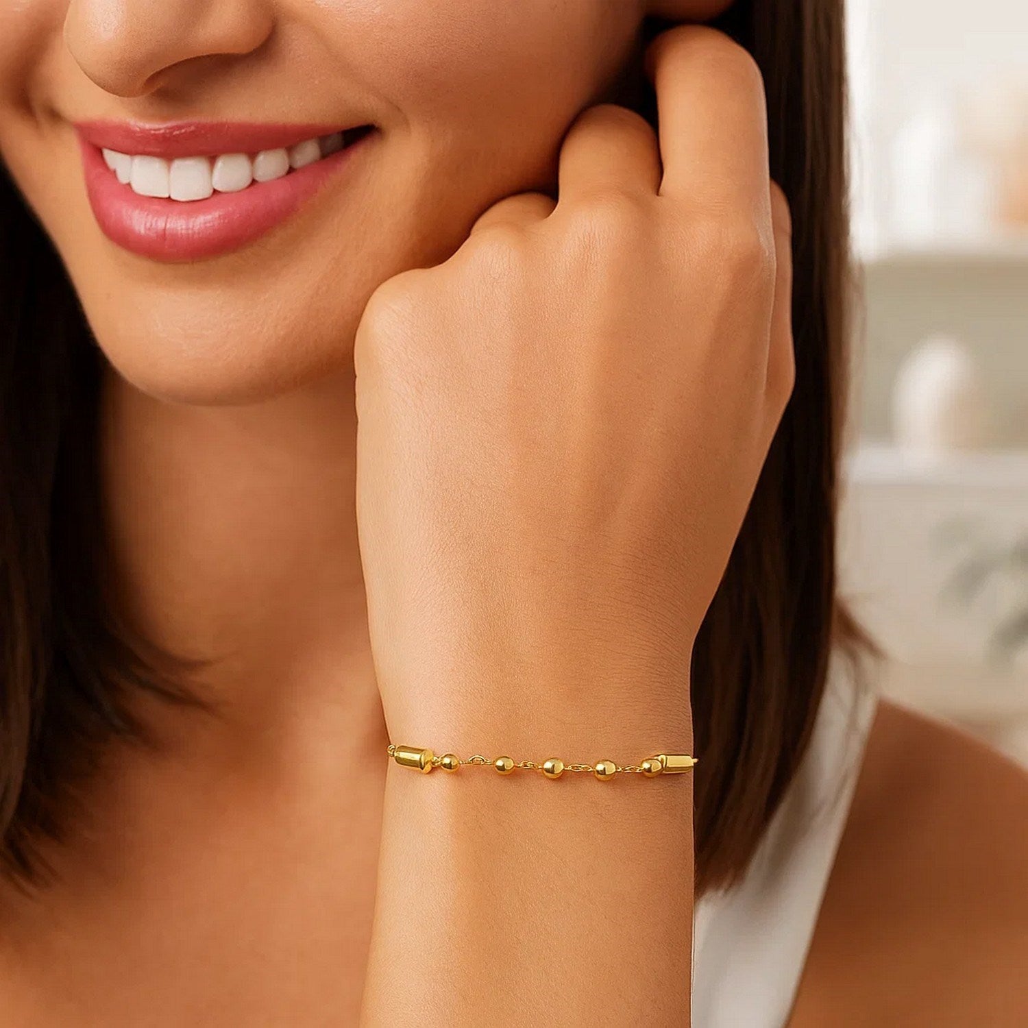14K Yellow Gold Adjustable Bead Link Bracelet