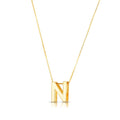 14K Yellow Gold Yours Truly Block Letter Initial N Necklace