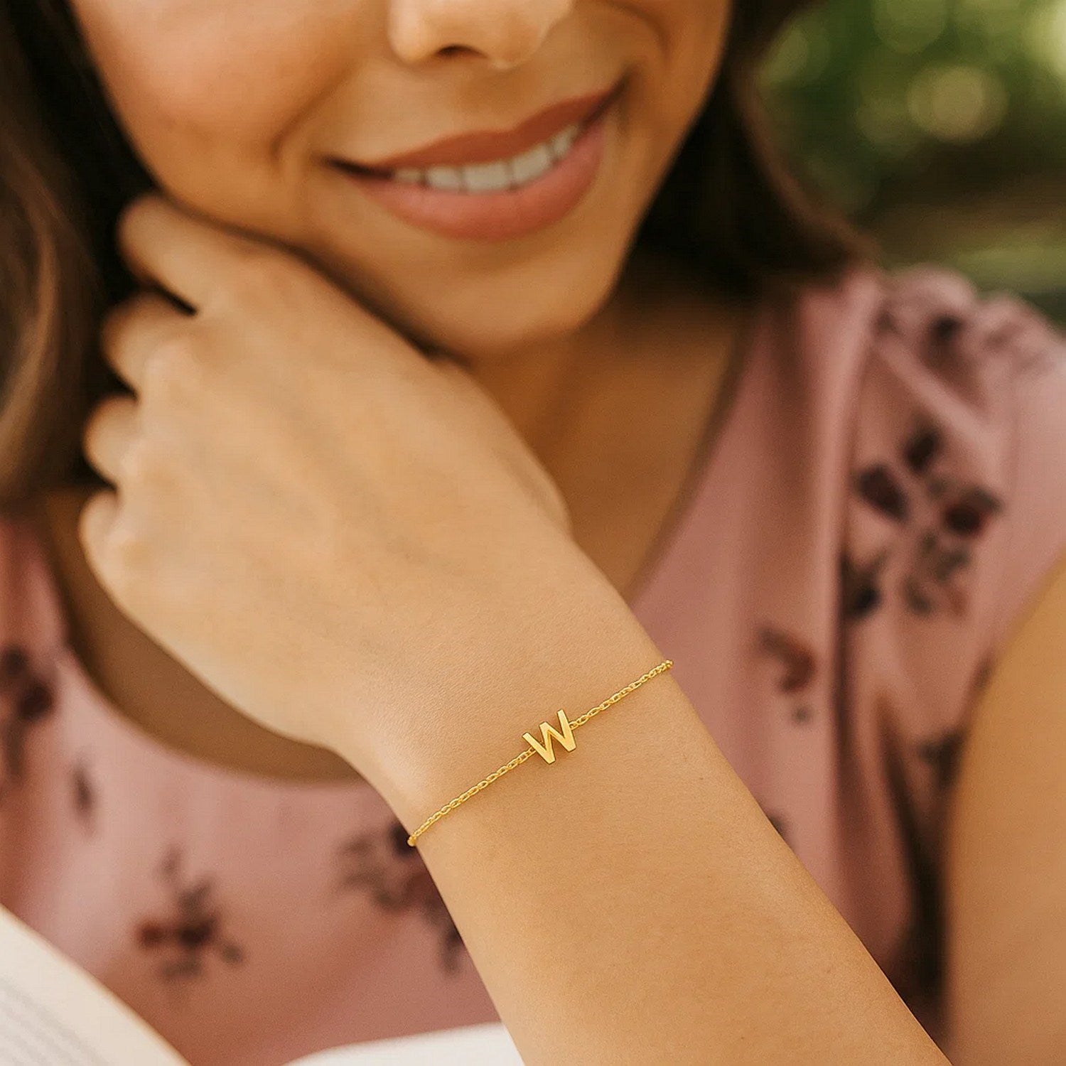 14K Yellow Gold Mini Initial W Bracelet