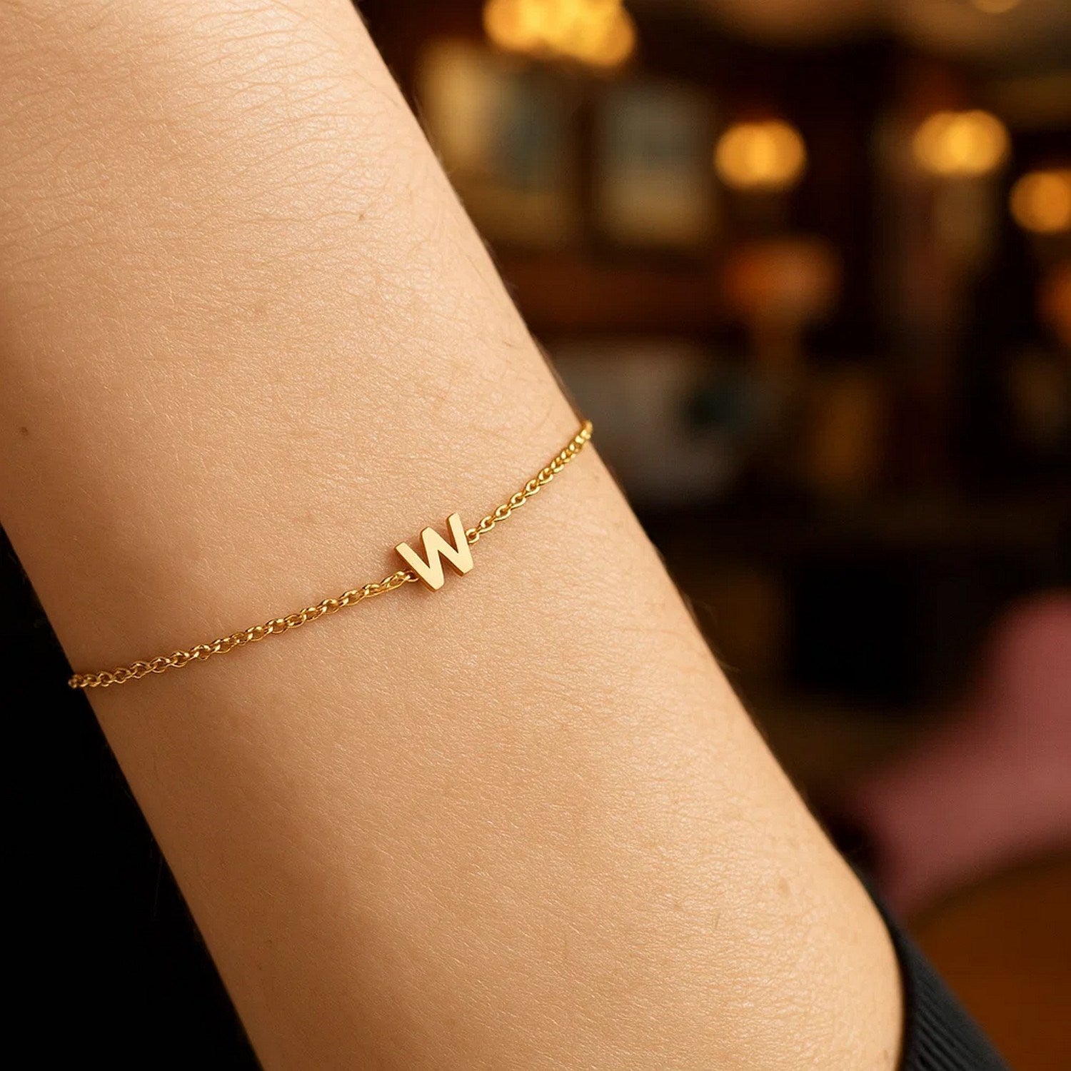 14K Yellow Gold Mini Initial W Bracelet