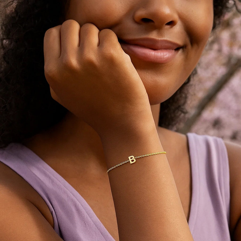 14K Yellow Gold Mini Initial B Bracelet