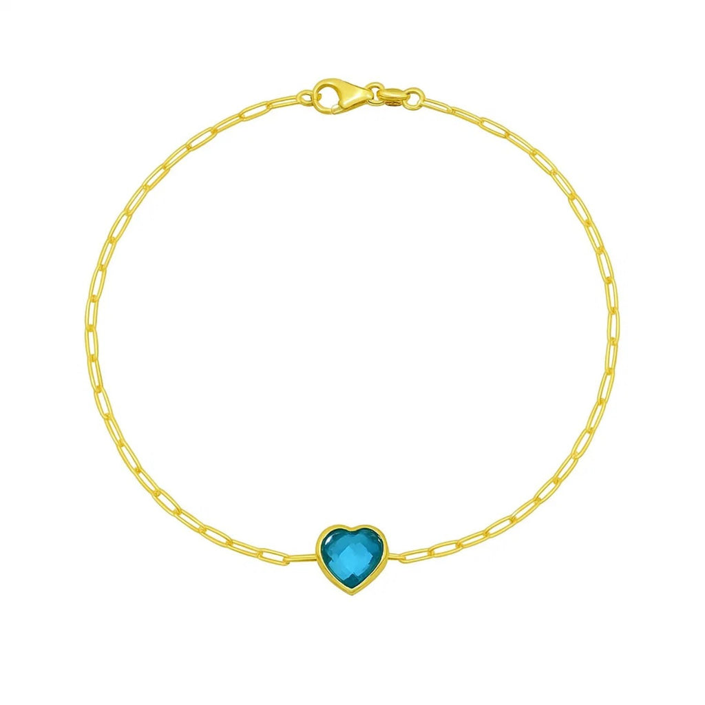 14K Yellow Gold Blue Topaz Heart Bracelet (1.50 mm)