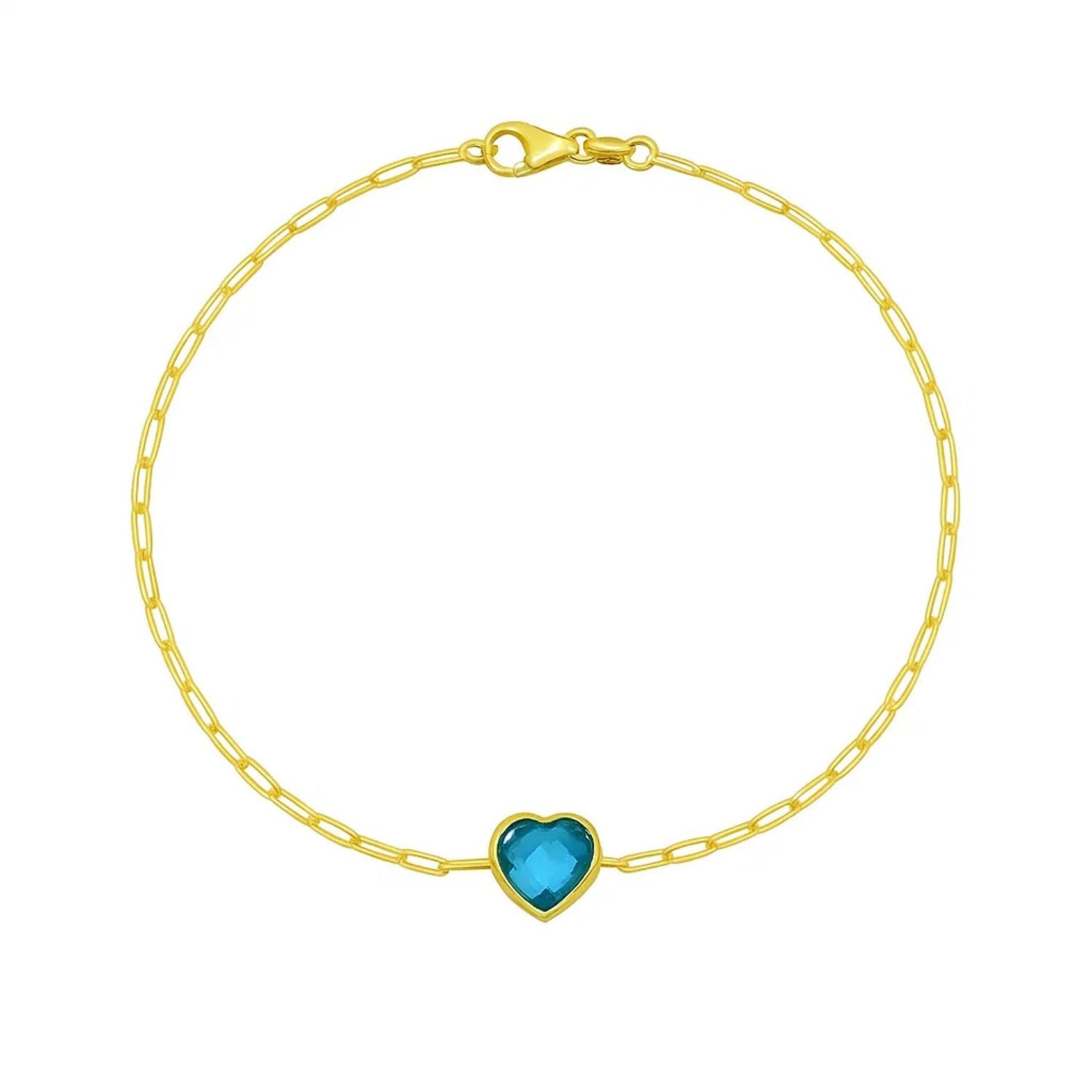 14K Yellow Gold Blue Topaz Heart Bracelet (1.50 mm)
