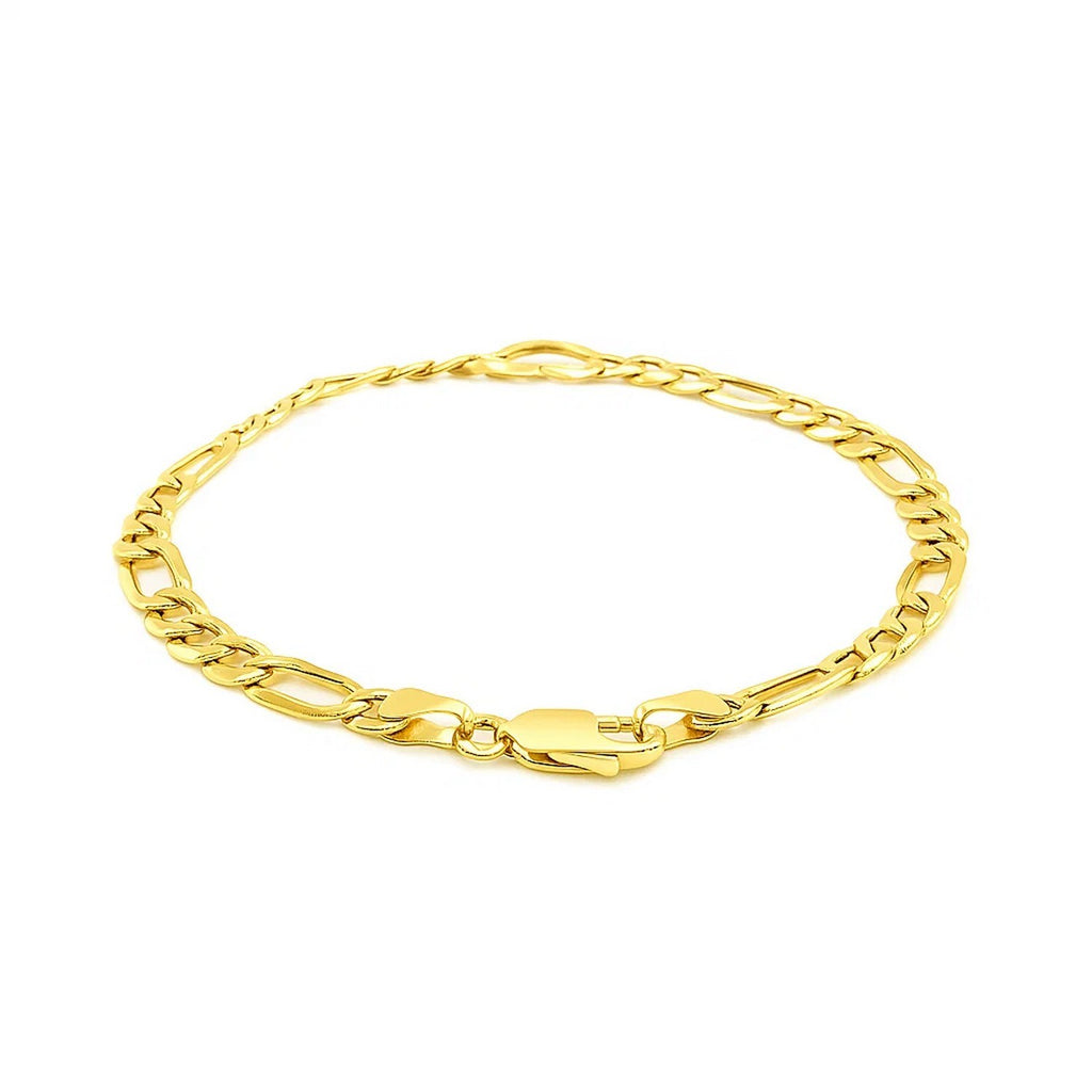 14k Yellow Gold 7 inch Figaro Chain Bracelet with Heart (4.50 mm)