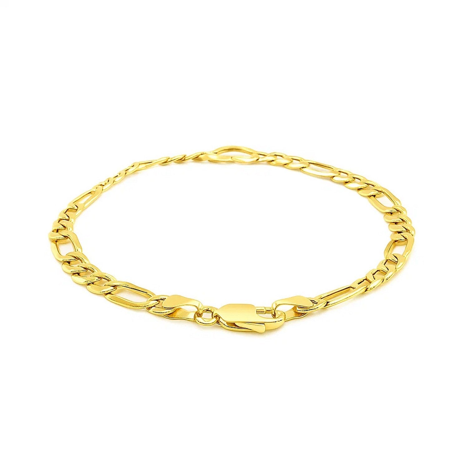 14k Yellow Gold 7 inch Figaro Chain Bracelet with Heart (4.50 mm)