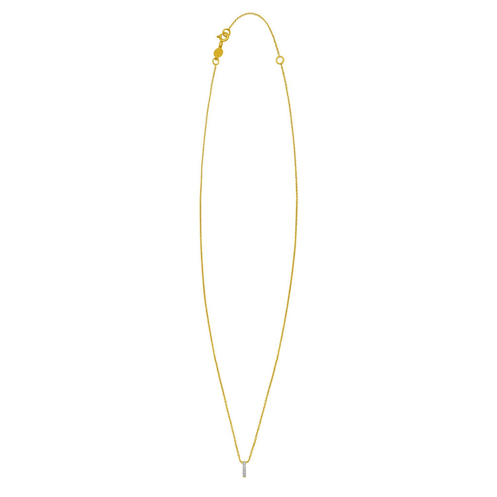 14K Yellow Gold Mini Diamond I Initial Pendant Necklace