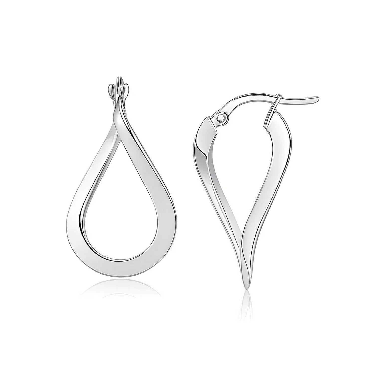 14k White Gold Twisted Freeform Hoop Earrings
