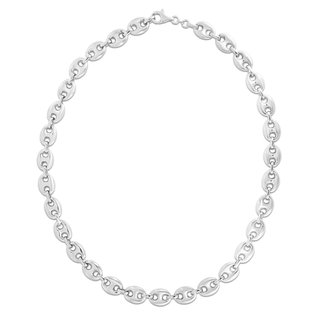Sterling Silver Rhodium Plated Puffed Mariner Chain (9.20 mm)