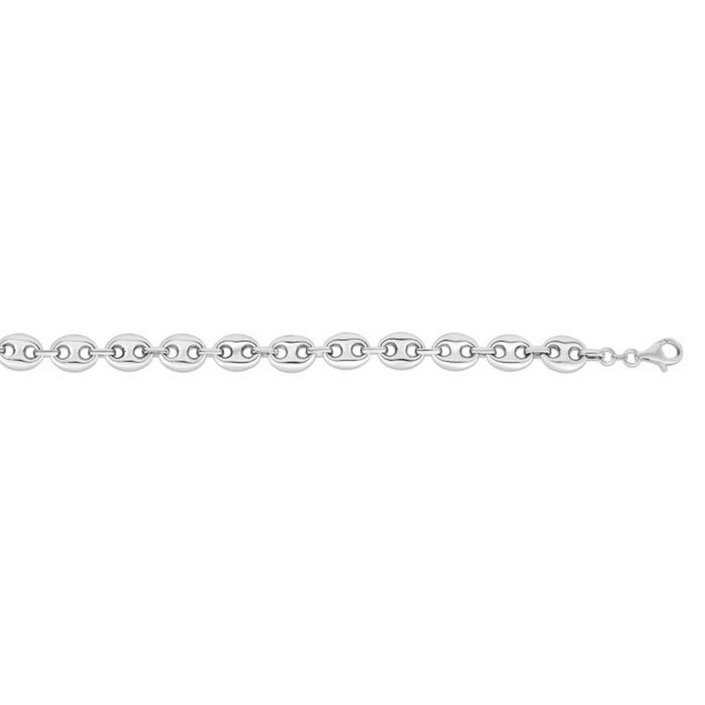 Sterling Silver Rhodium Plated Puffed Mariner Chain (9.20 mm)
