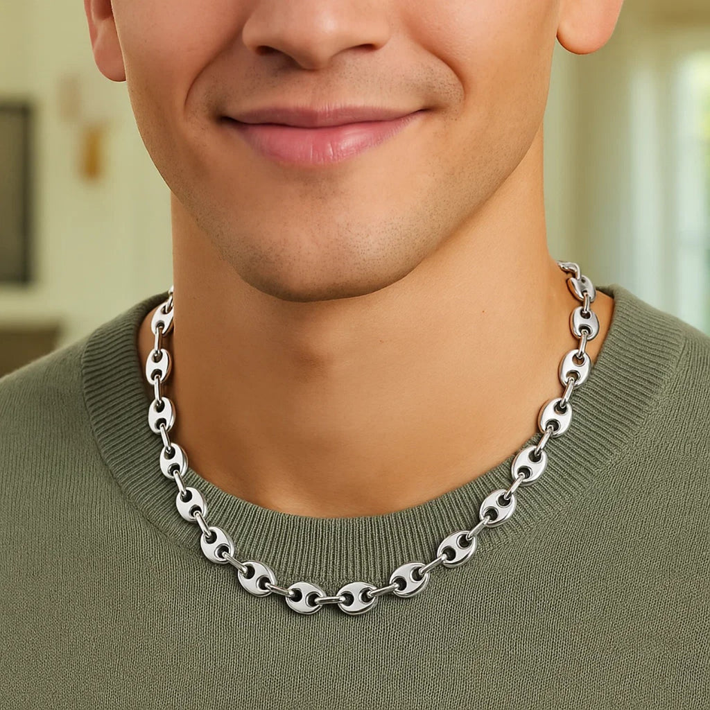 Sterling Silver Rhodium Plated Puffed Mariner Chain (9.20 mm)