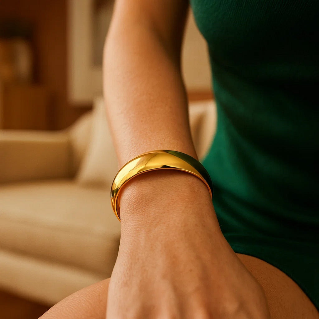 Sterling Silver Gold Plated Domed Classic Bangle (18.50 mm)