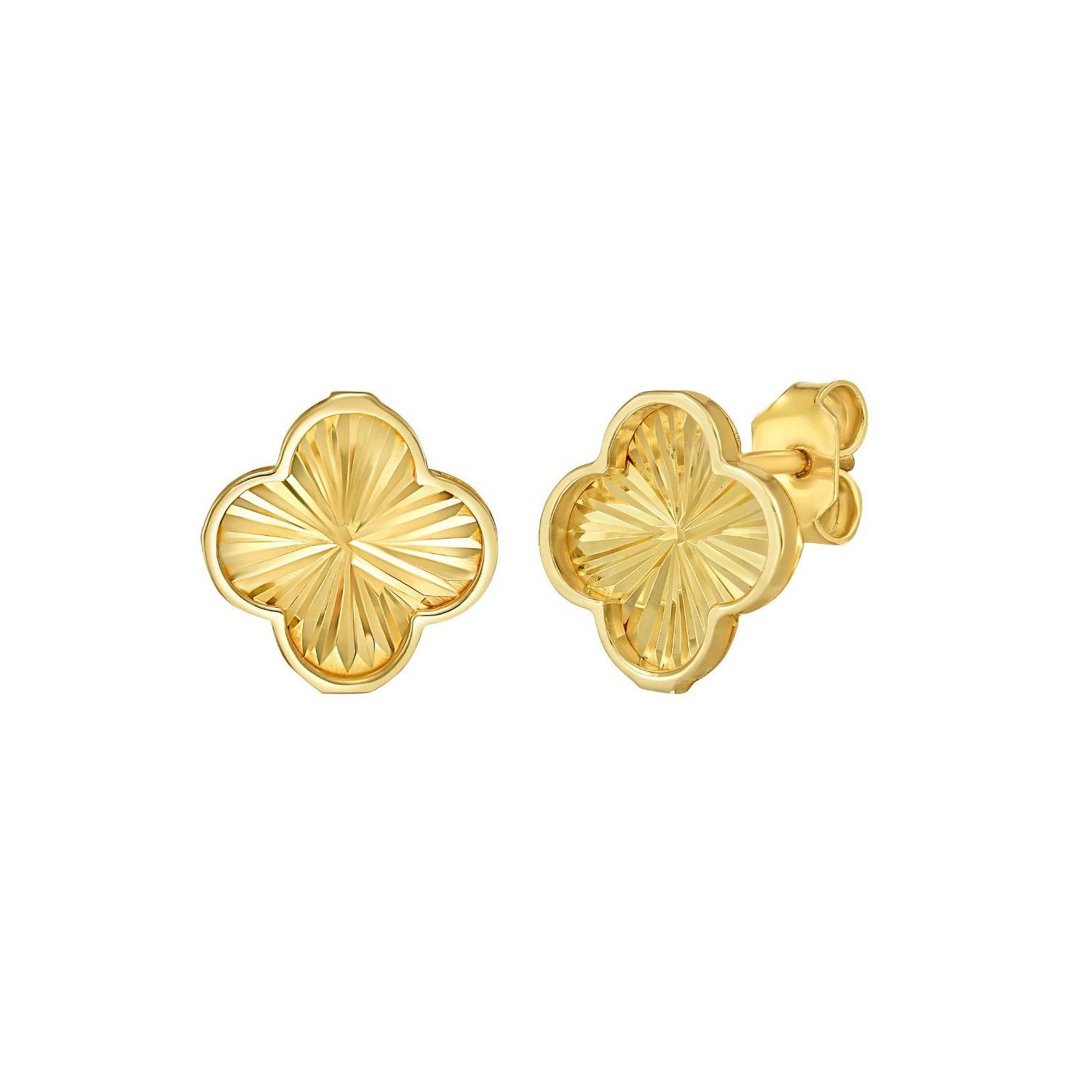 14K Yellow Gold Radiating Clover Earrings