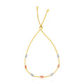 14k Tri-Color Gold Textured Oval Station Lariat Style Bracelet (1.20 mm)