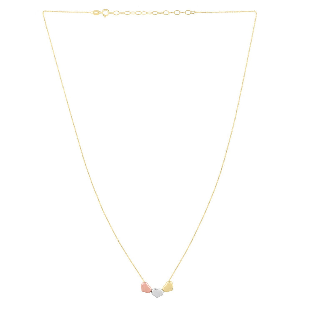 14K Tri Color Gold Triple Heart Necklace