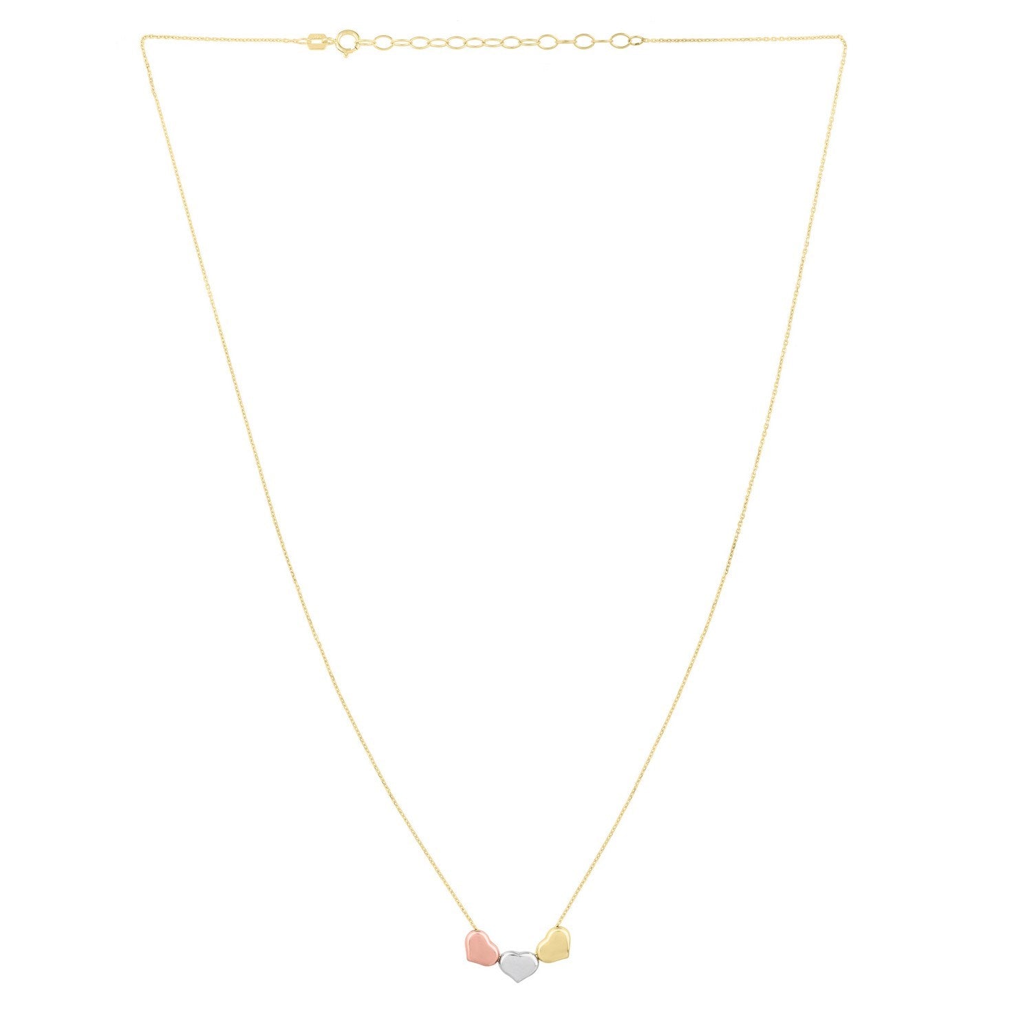 14K Tri Color Gold Triple Heart Necklace