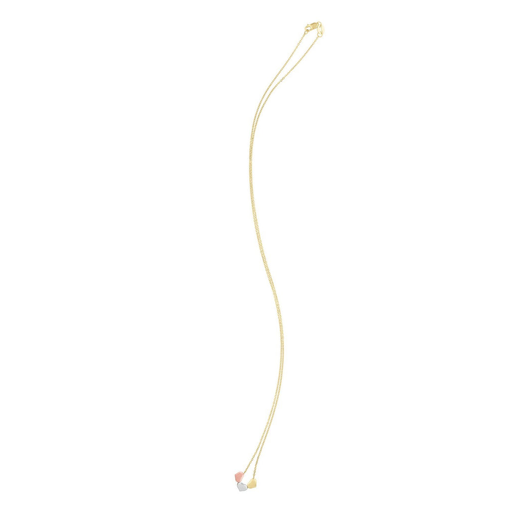 14K Tri Color Gold Triple Heart Necklace