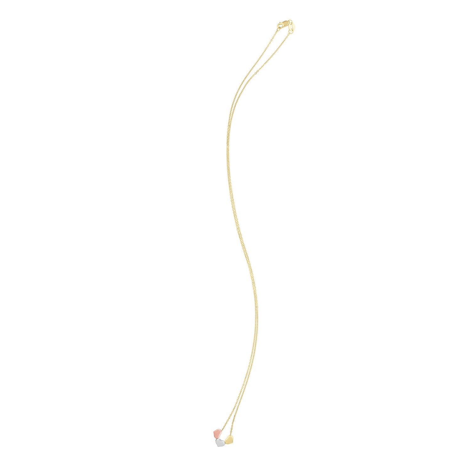 14K Tri Color Gold Triple Heart Necklace