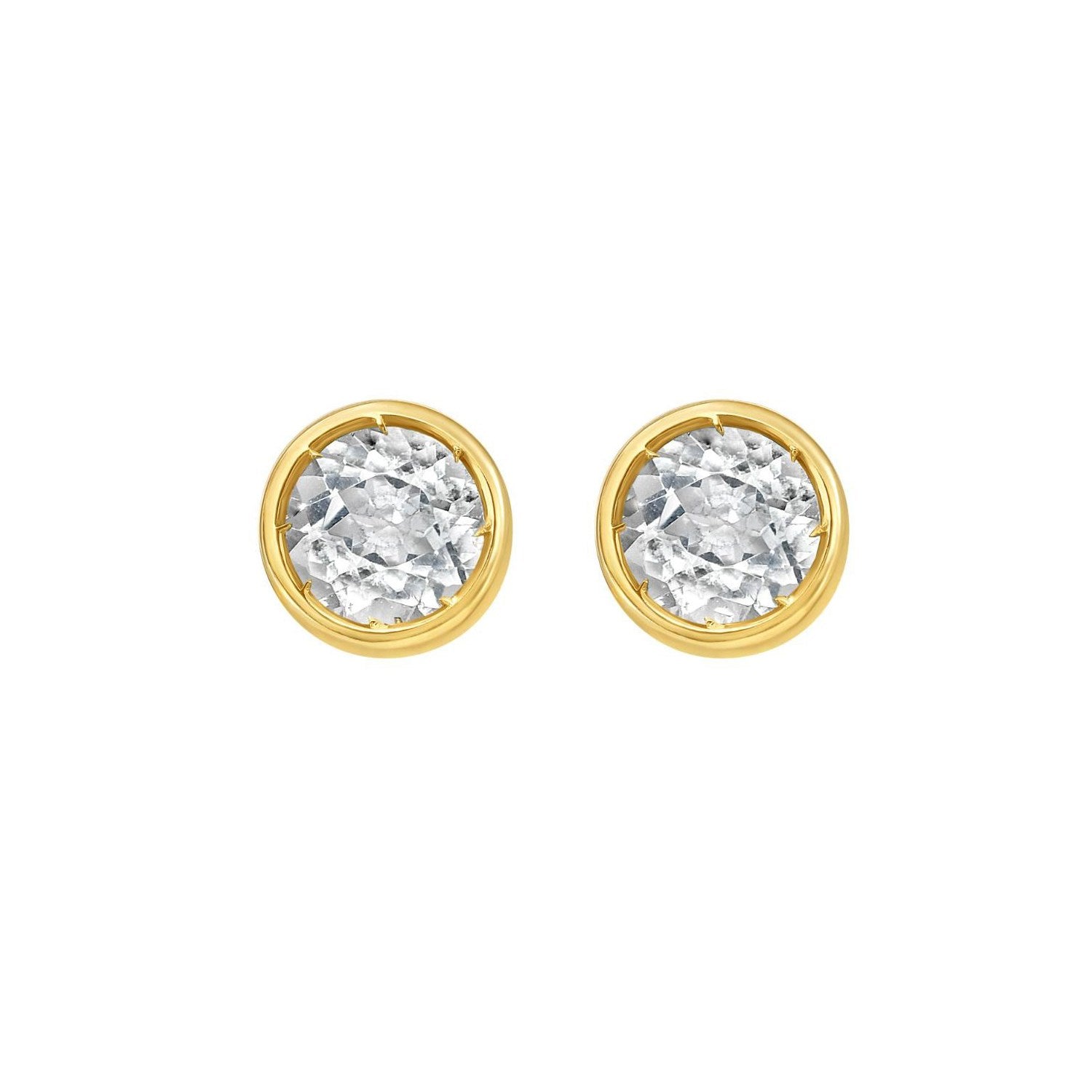 14K Yellow Gold White Topaz Birthstone Earrings