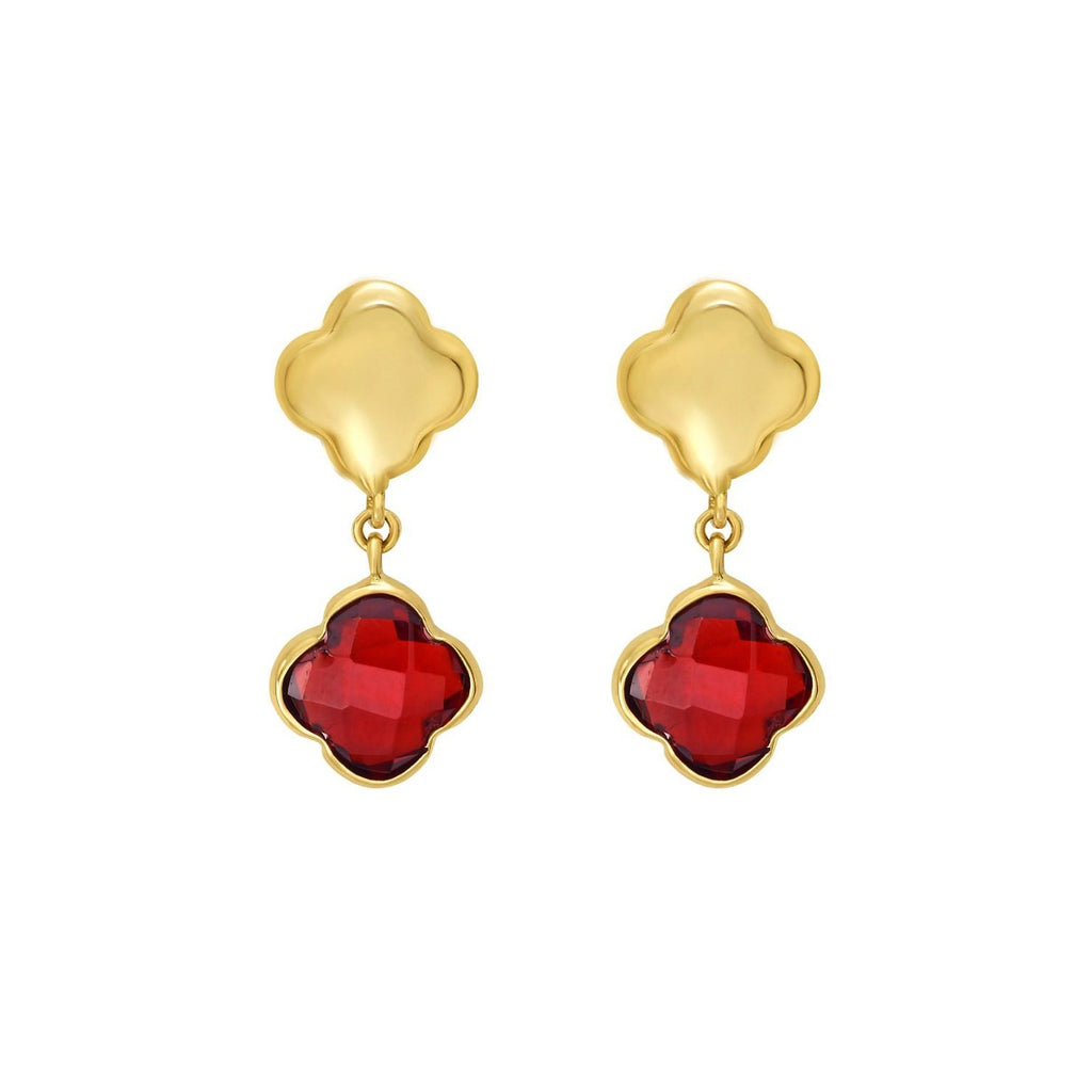 14K Yellow Gold Garnet Clover Gem Earrings