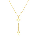 Double Cross Drop Necklace in 14K Yellow Gold