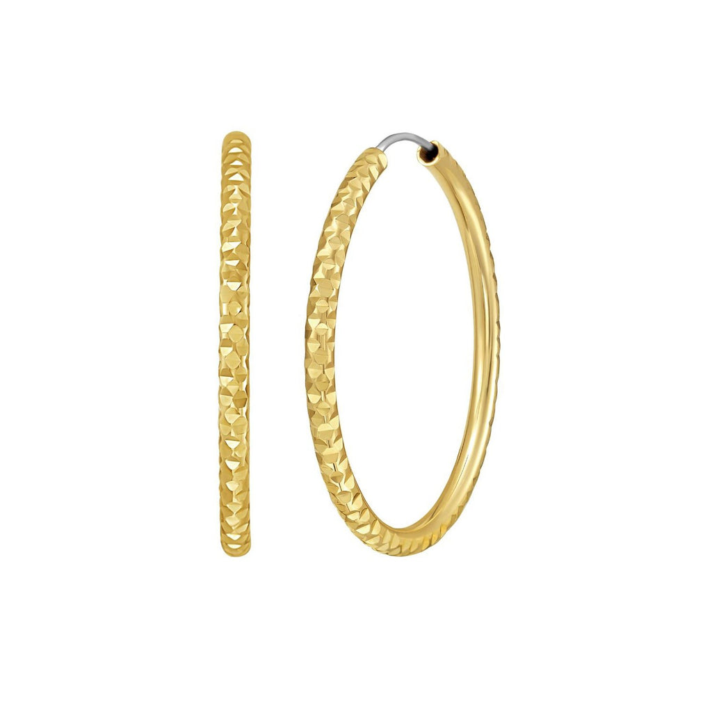 14K Yellow Gold Faceted Round Hoop Earrings