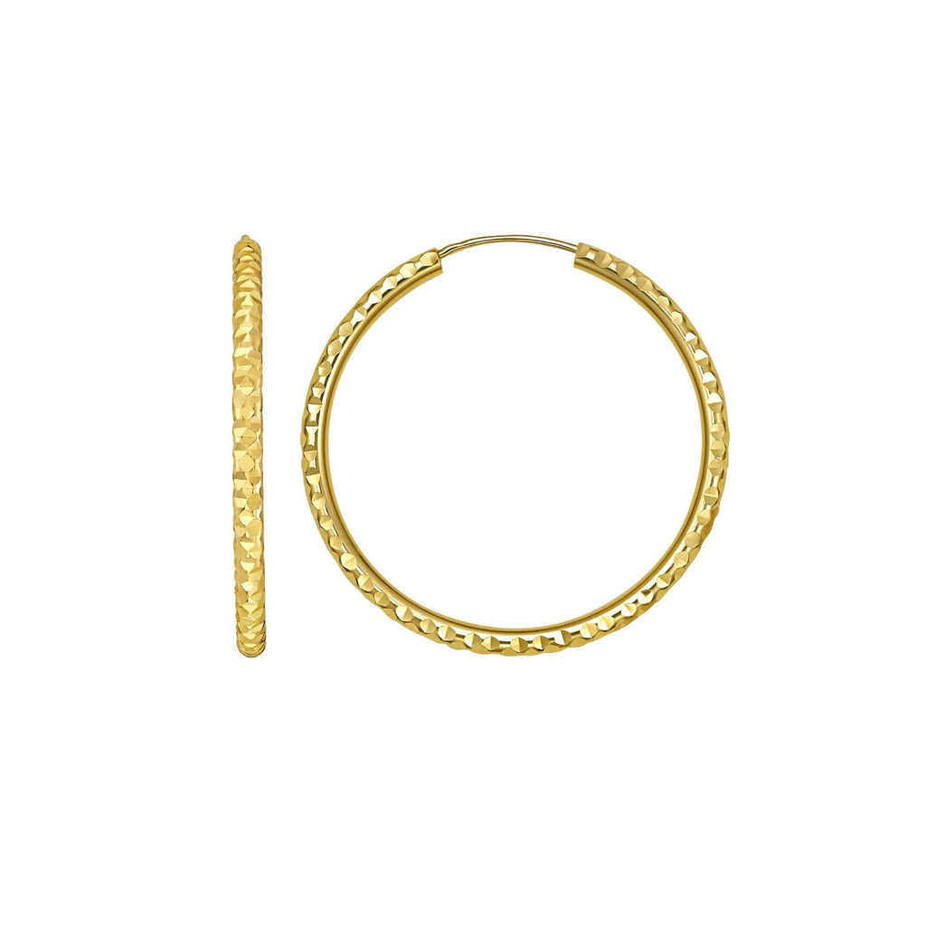 14K Yellow Gold Faceted Round Hoop Earrings