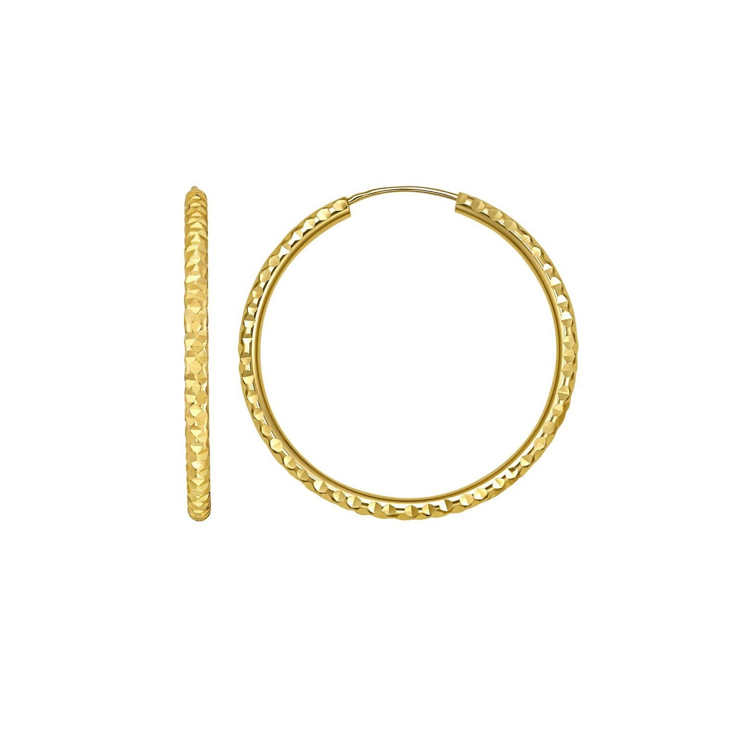 14K Yellow Gold Faceted Round Hoop Earrings