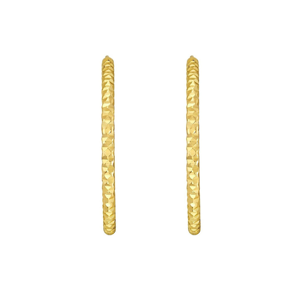 14K Yellow Gold Faceted Round Hoop Earrings