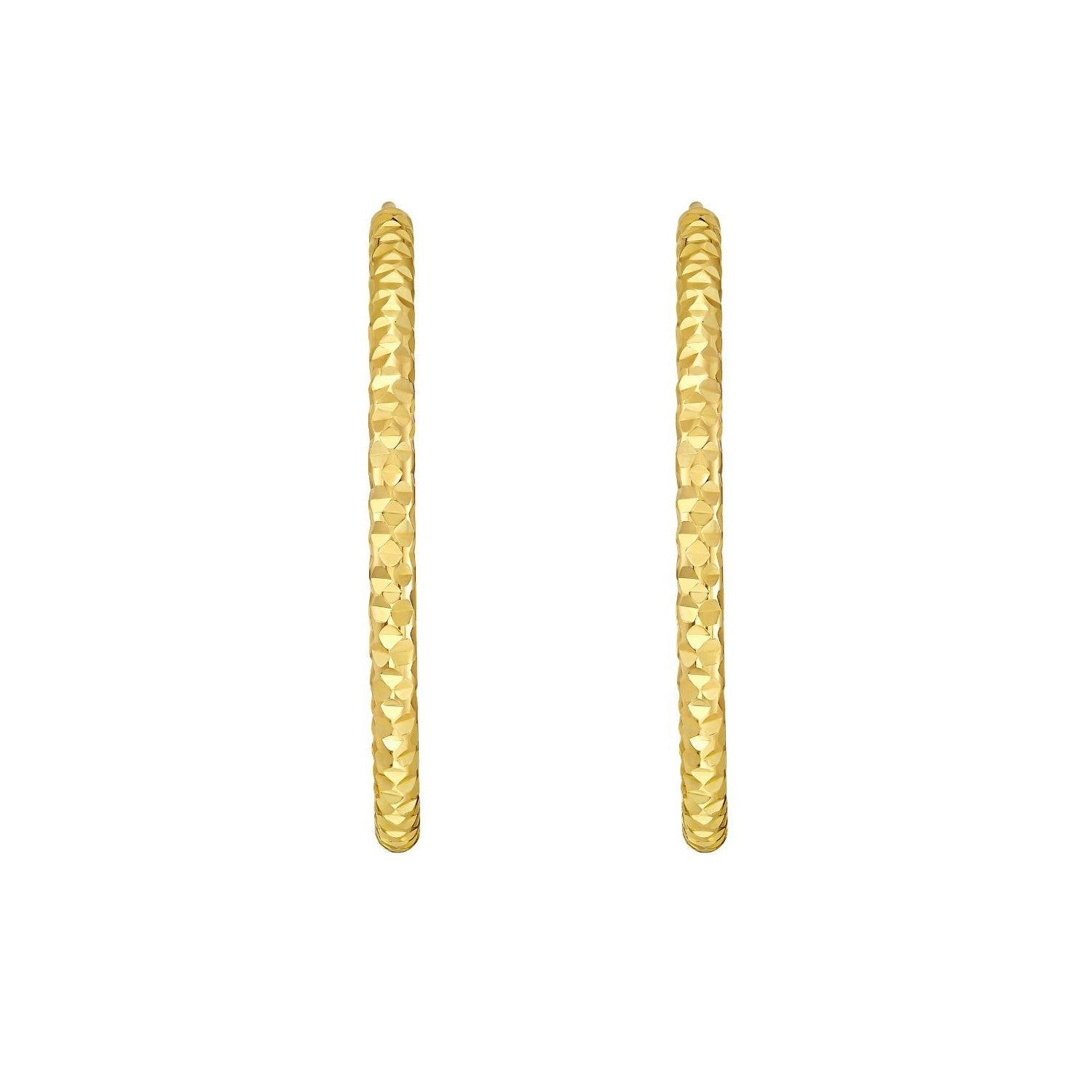 14K Yellow Gold Faceted Round Hoop Earrings