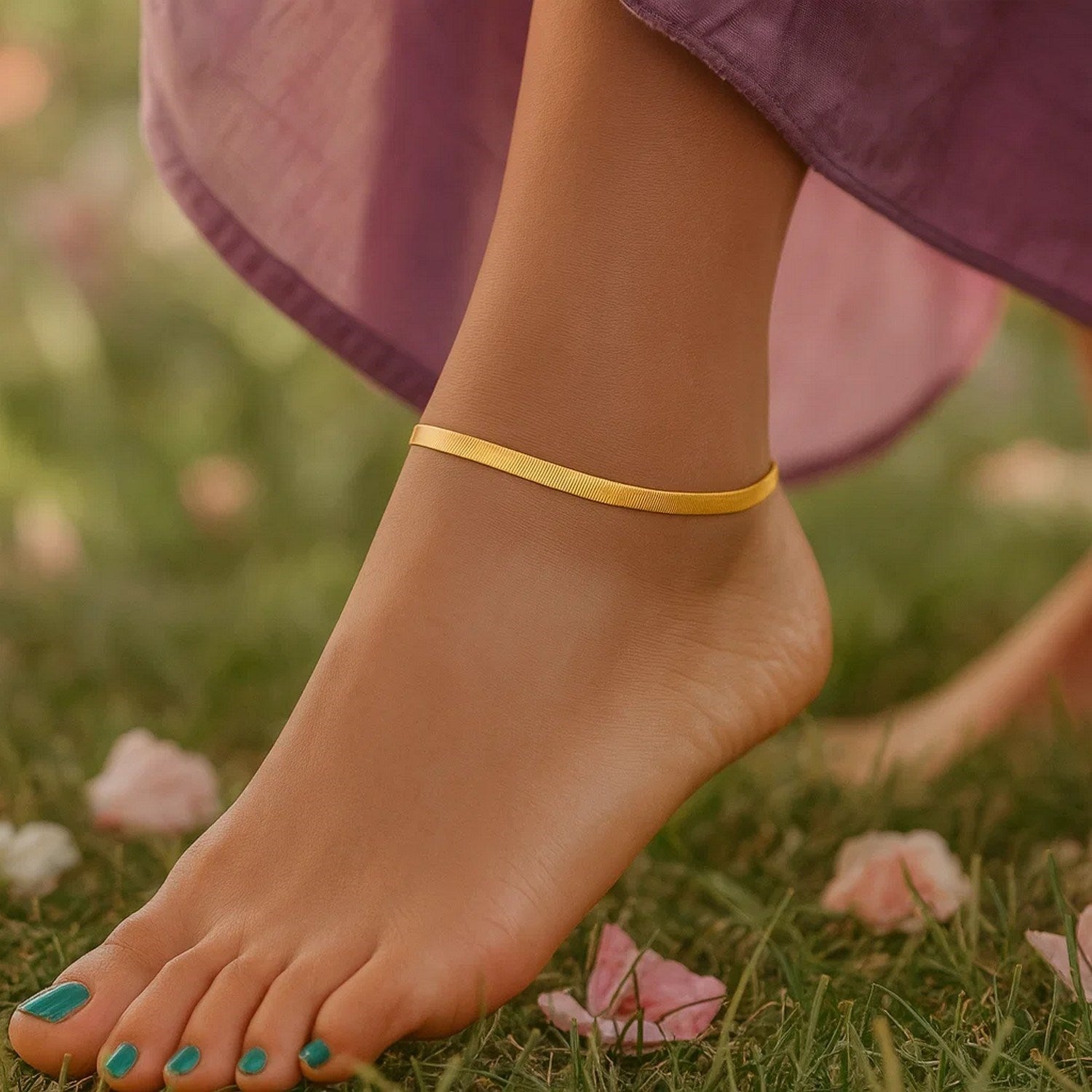 Sterling Silver Gold Plated Herringbone Anklet