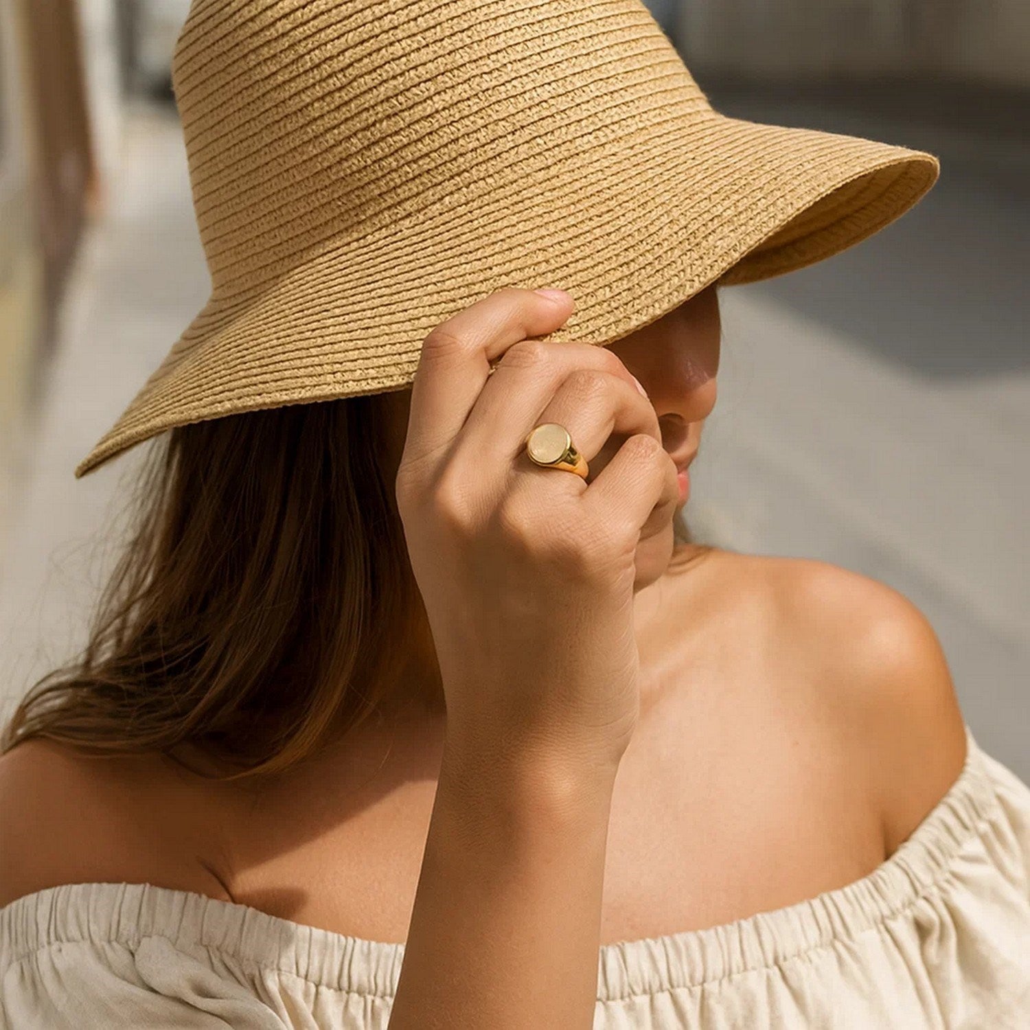 14K Yellow Gold Oval Satin Signet Ring