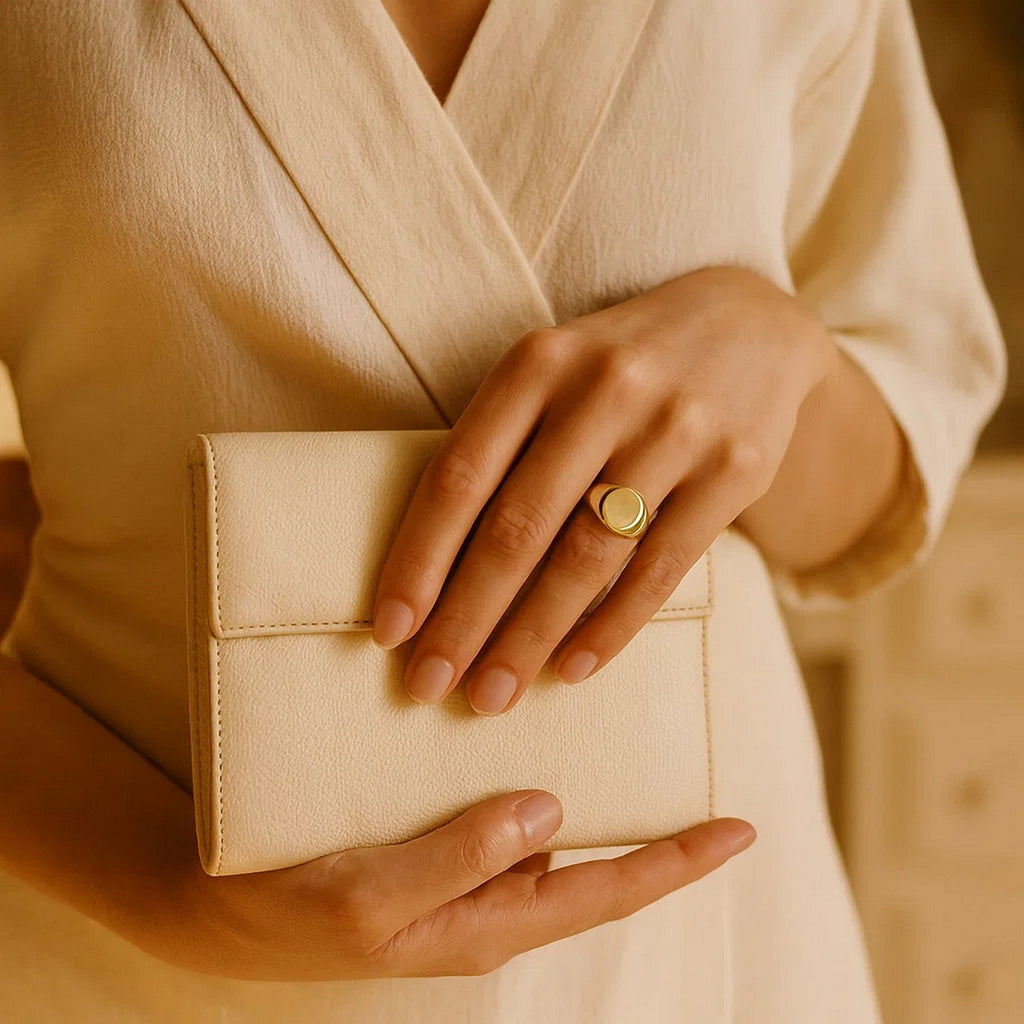 14K Yellow Gold Oval Satin Signet Ring
