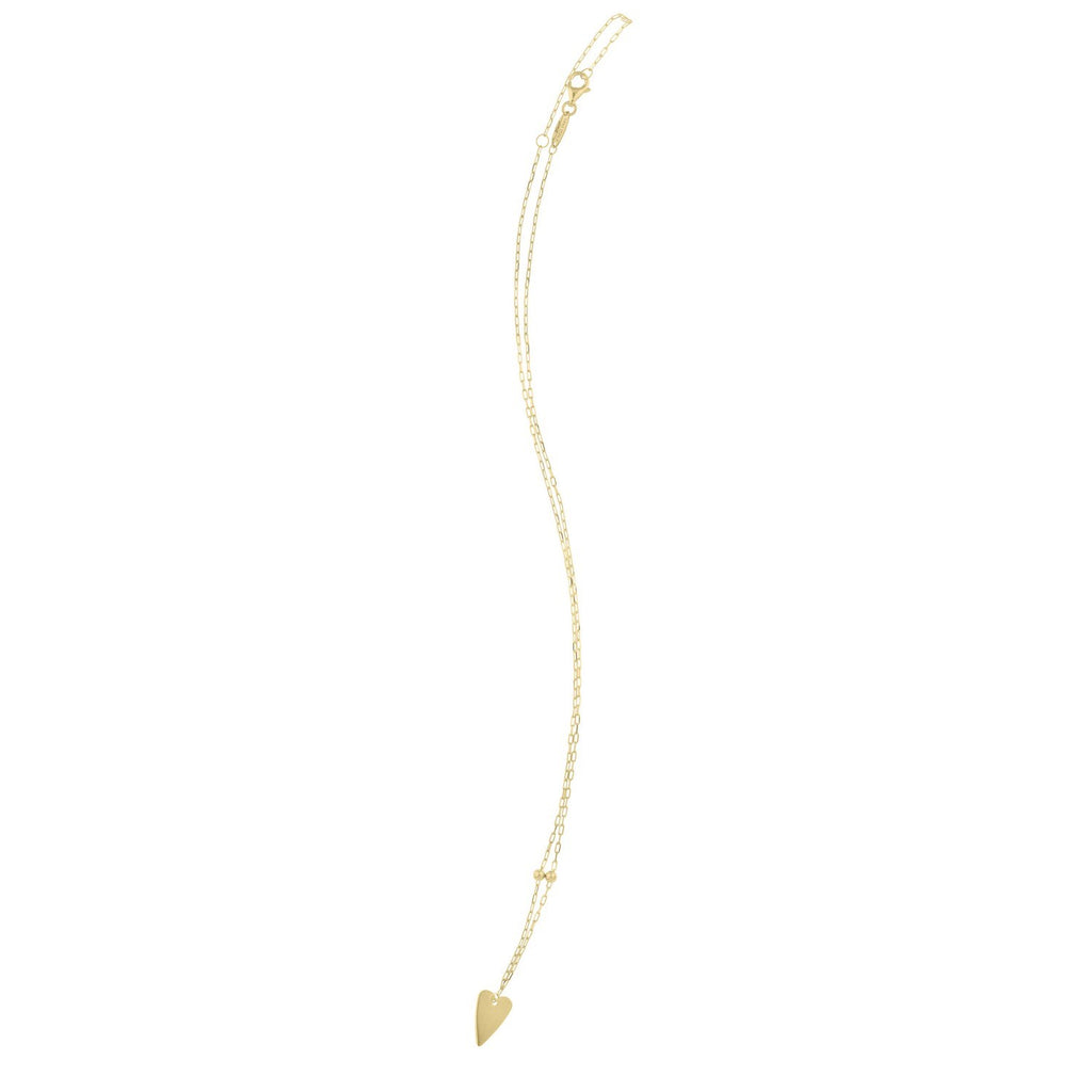 14K Yellow Gold Elongated Heart and Bead Station Necklace