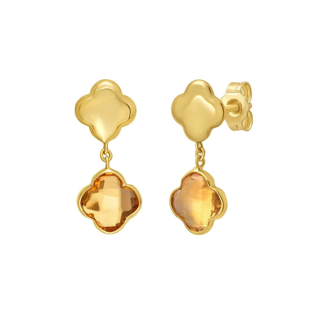 14K Yellow Gold Citrine Clover Gem Earrings