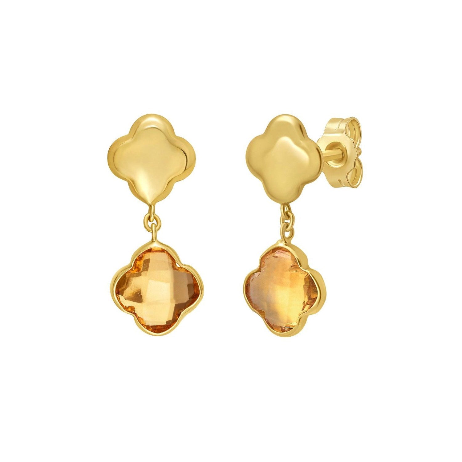 14K Yellow Gold Citrine Clover Gem Earrings