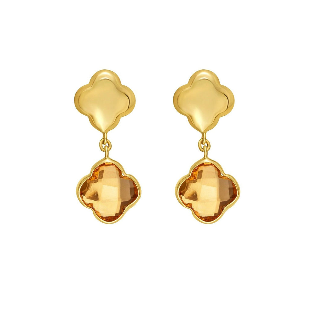 14K Yellow Gold Citrine Clover Gem Earrings