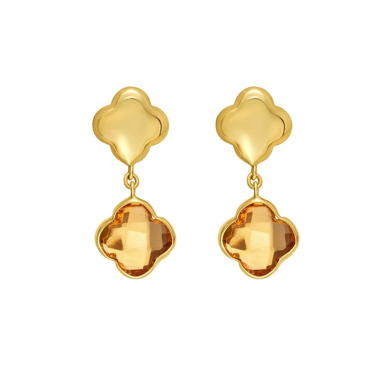 14K Yellow Gold Citrine Clover Gem Earrings