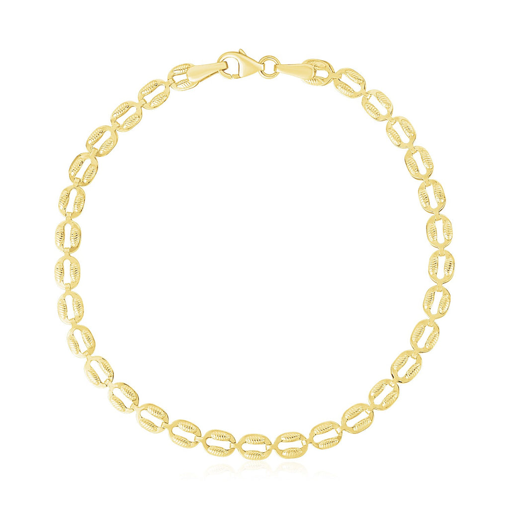 14k Yellow Gold High Polish Textured Puffed Oval Link Bracelet  (3.80 mm)