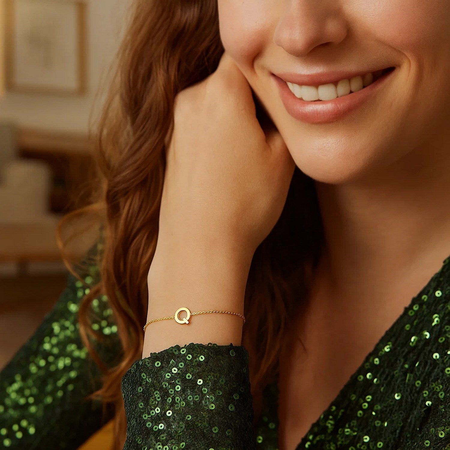 14K Yellow Gold Mini Initial Q Bracelet