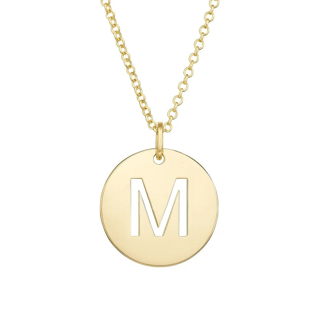 14K Yellow Gold Disc Initial M Pendant