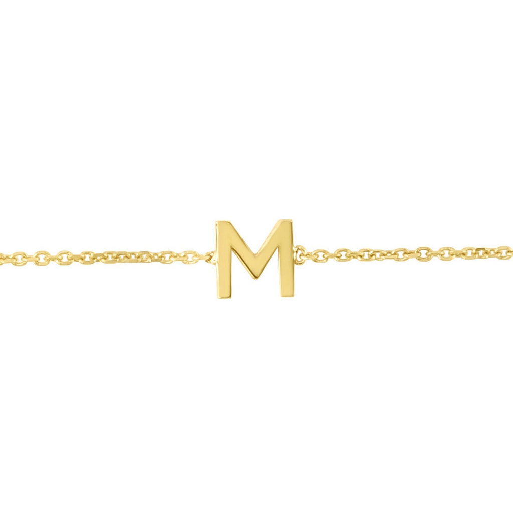 14K Yellow Gold Mini Initial M Bracelet