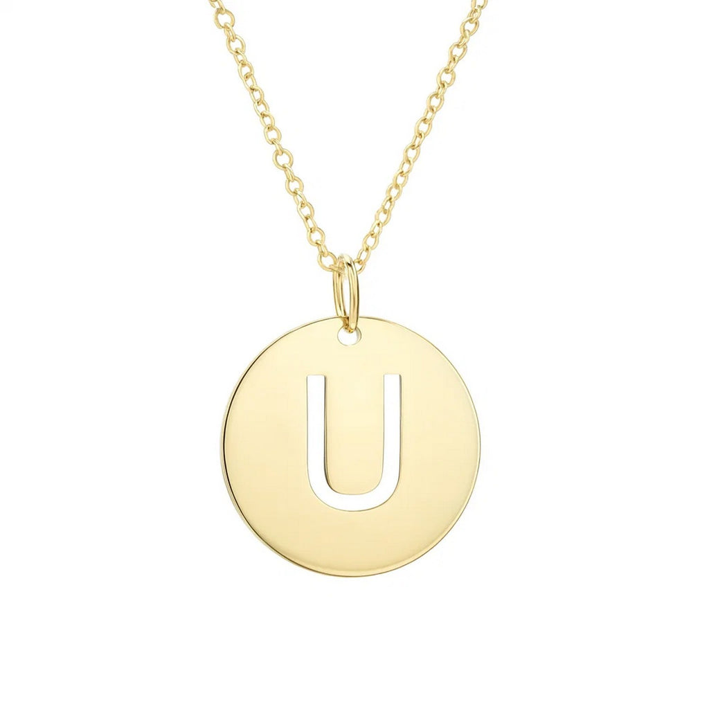 14K Yellow Gold Disc Initial U Pendant