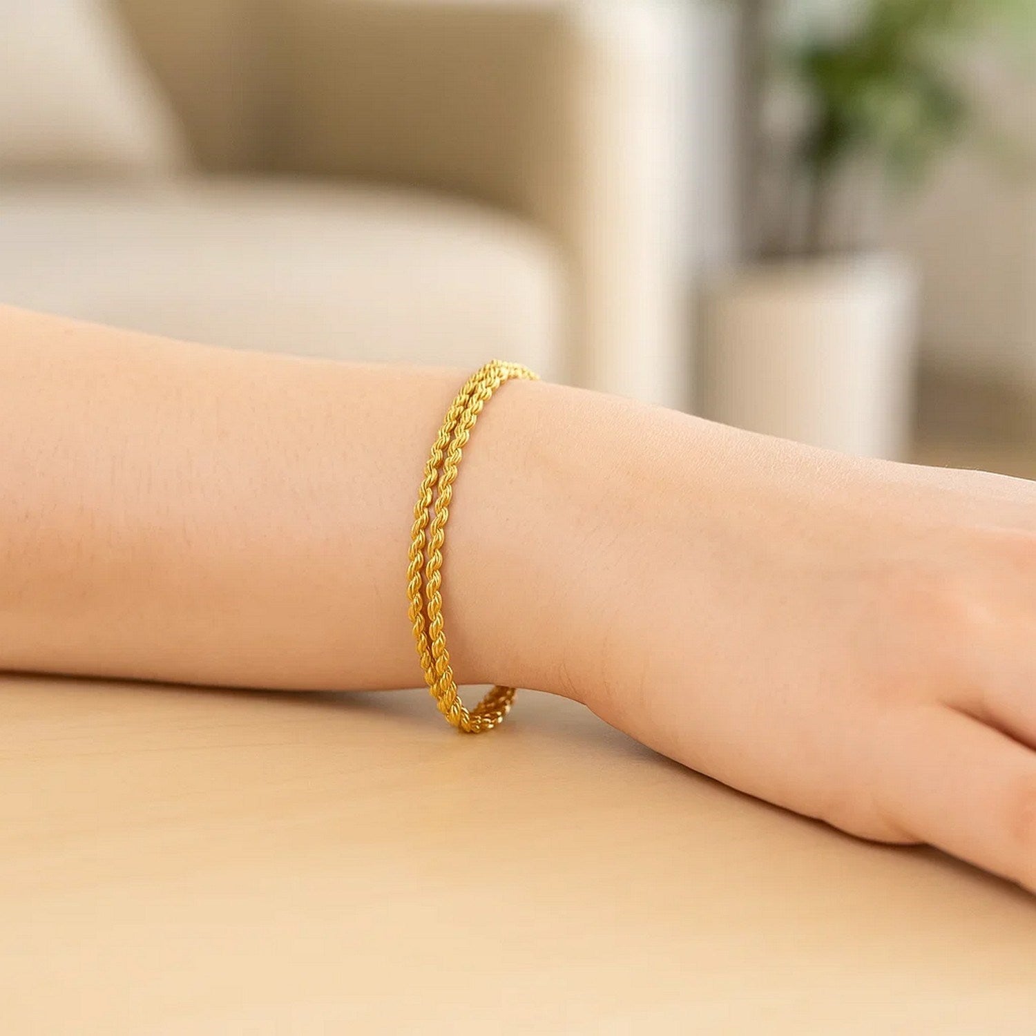 Double Rope Chain Bracelet in 10k Yellow Gold (2.10 mm)