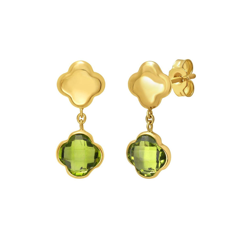 14K Yellow Gold Peridot Clover Gem Earrings