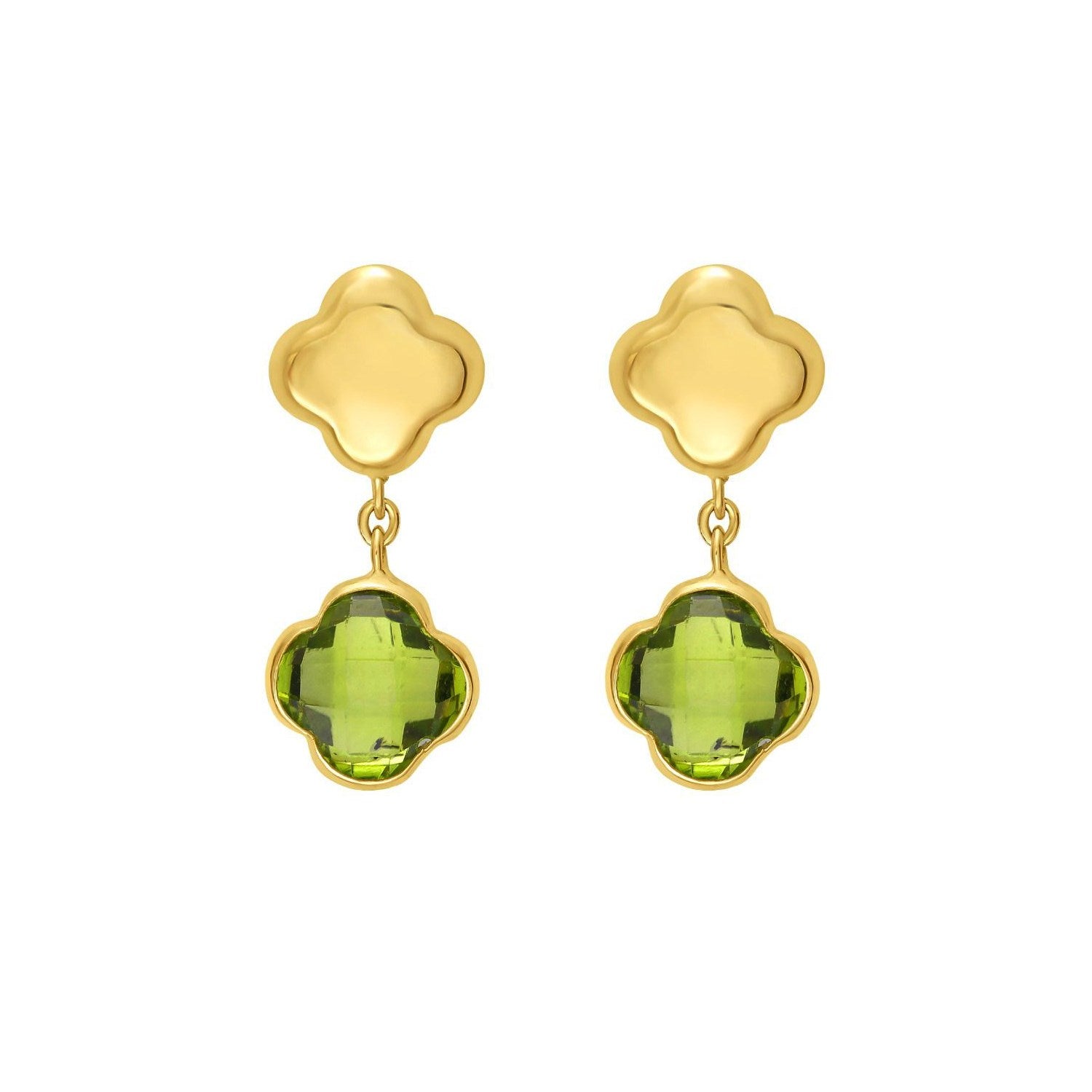 14K Yellow Gold Peridot Clover Gem Earrings